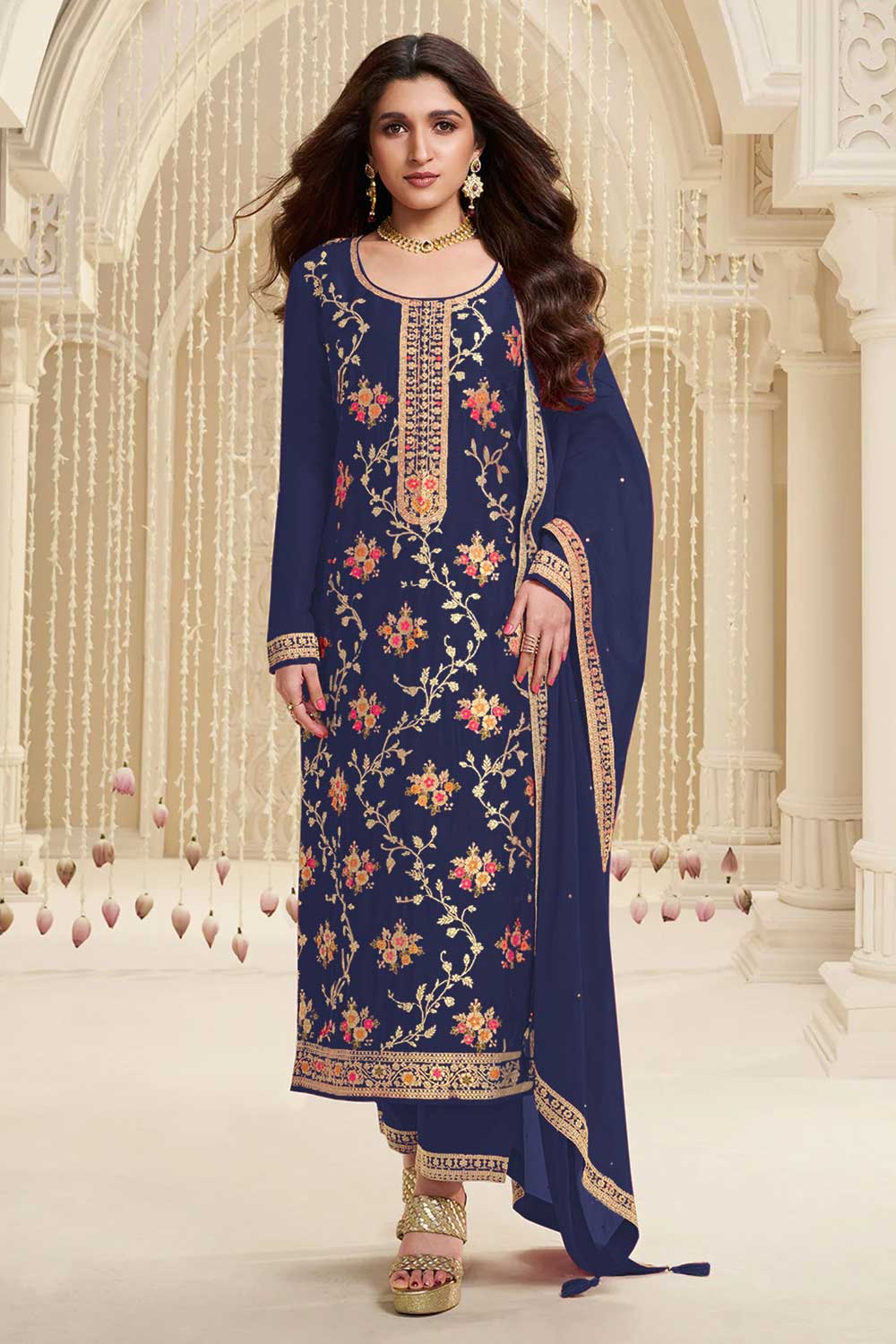 Nidhi shah Excellent Viscose Fabric Navy Blue Color Salwar Suit | Buy Online India