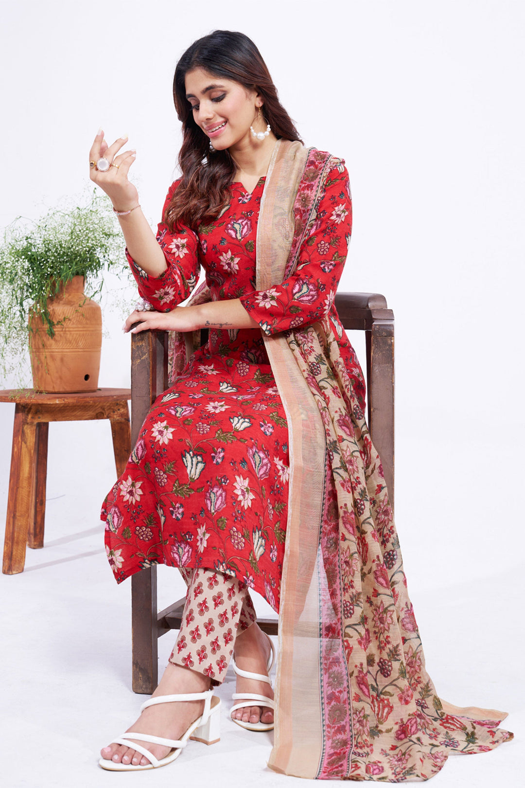 Red Color Cotton Fabric Tempting Readymade Salwar Suit | Buy Online India