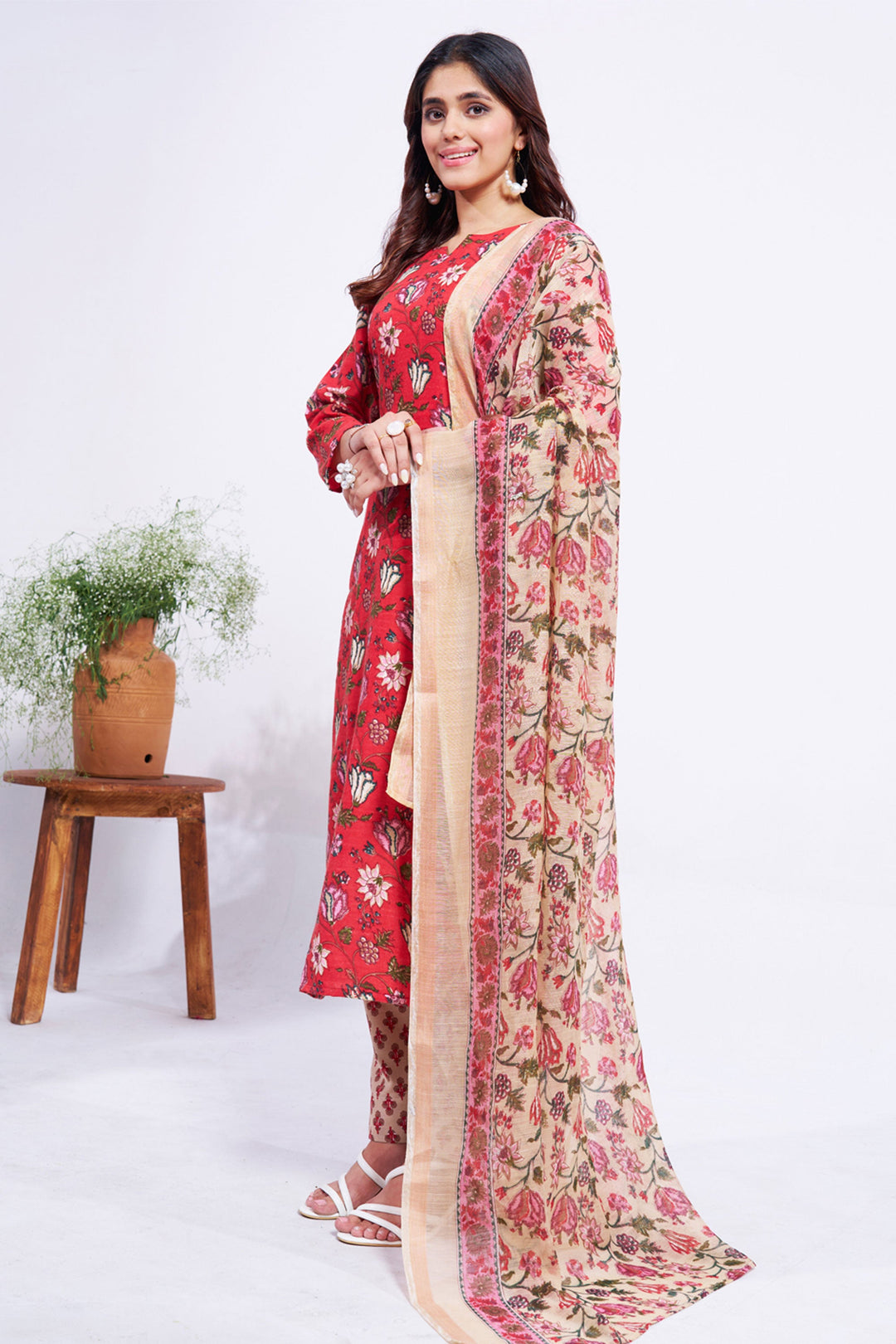 Red Color Cotton Fabric Tempting Readymade Salwar Suit | Buy Online India