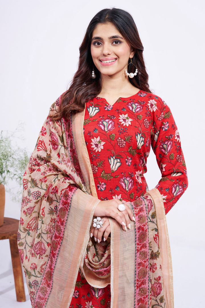 Red Color Cotton Fabric Tempting Readymade Salwar Suit | Buy Online India
