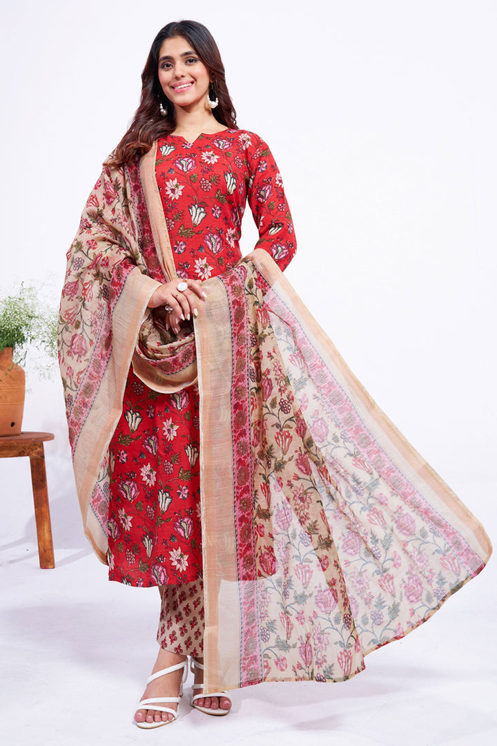 Red Color Cotton Fabric Tempting Readymade Salwar Suit | Buy Online India