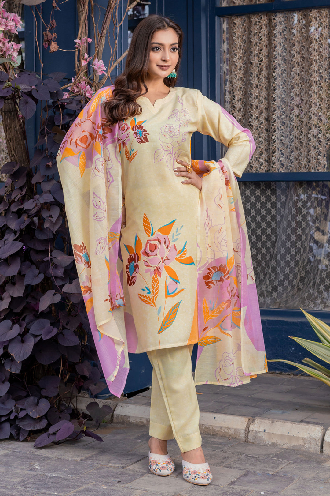 Tempting Cotton Fabric Cream Color Readymade Printed Salwar Suit | Buy Online India
