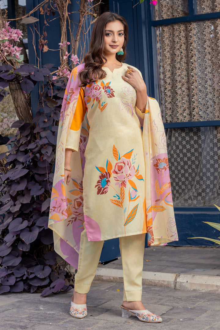 Tempting Cotton Fabric Cream Color Readymade Printed Salwar Suit | Buy Online India