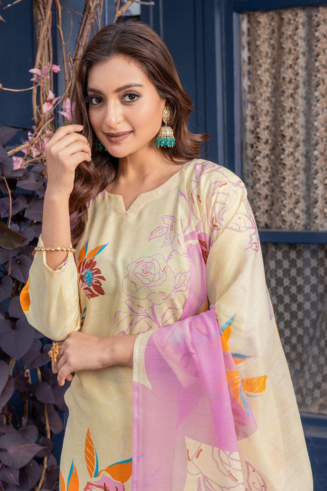 Tempting Cotton Fabric Cream Color Readymade Printed Salwar Suit | Buy Online India