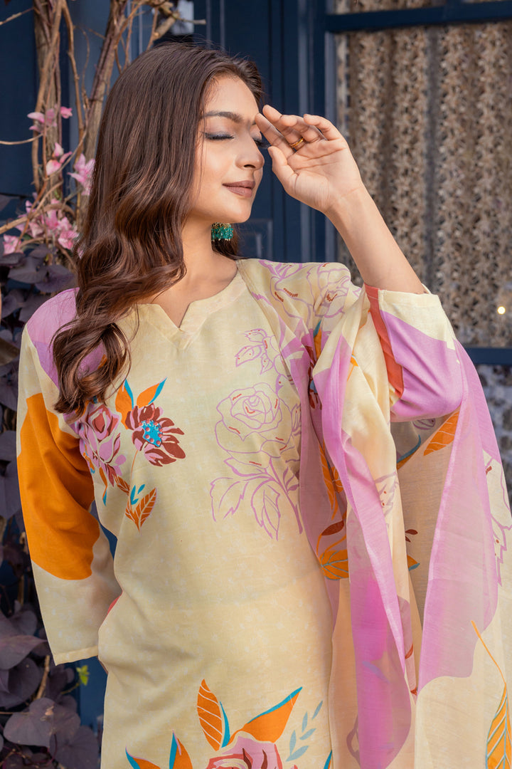 Tempting Cotton Fabric Cream Color Readymade Printed Salwar Suit | Buy Online India