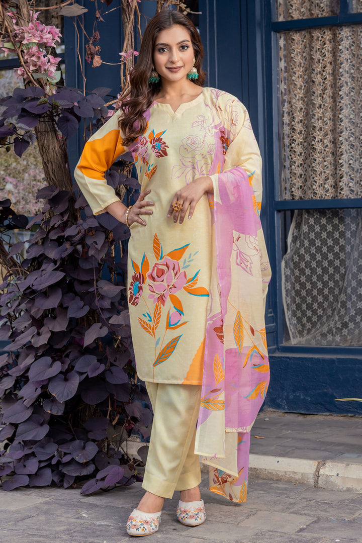 Tempting Cotton Fabric Cream Color Readymade Printed Salwar Suit | Buy Online India