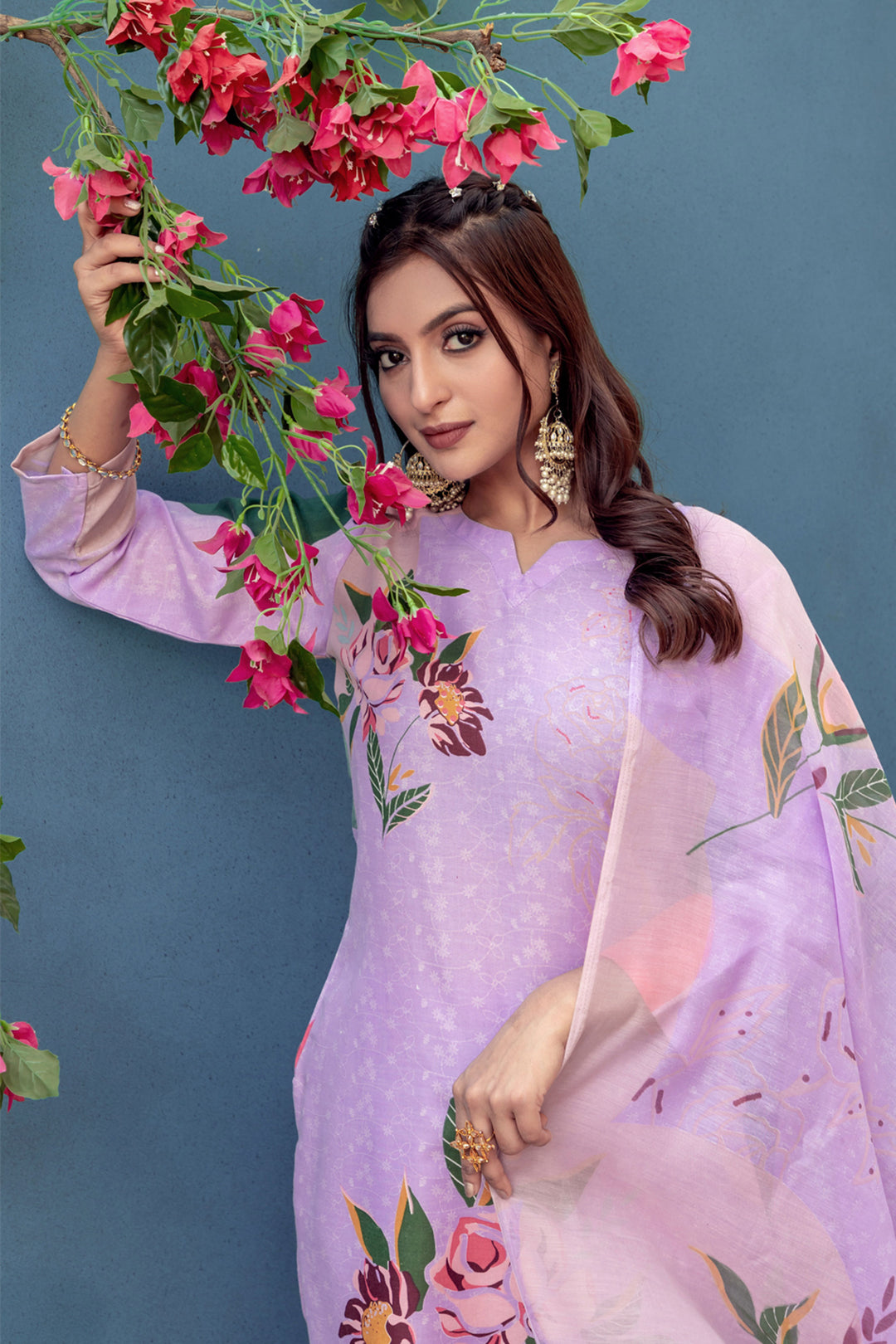 Engaging Lavender Color Cotton Fabric Readymade Printed Salwar Suit | Buy Online India