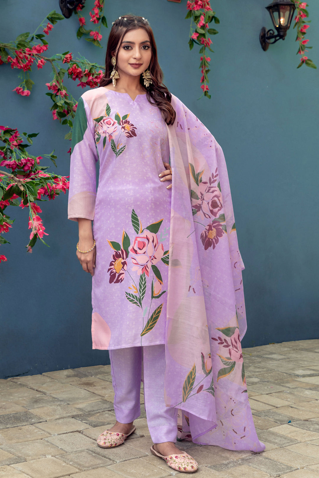 Engaging Lavender Color Cotton Fabric Readymade Printed Salwar Suit | Buy Online India
