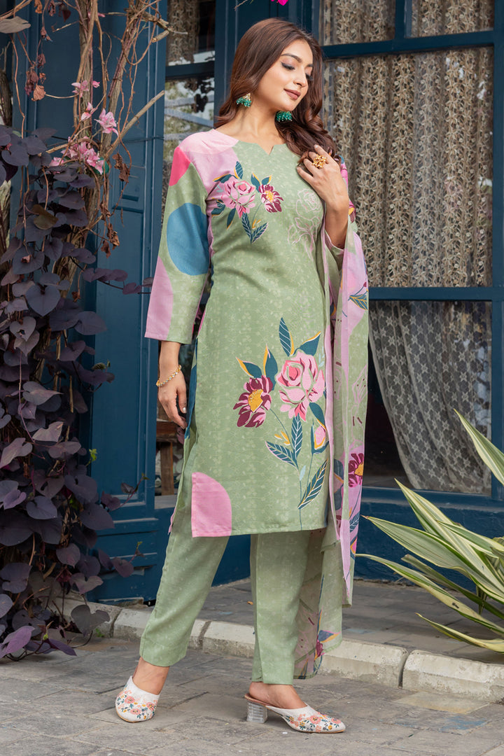 Classic Sea Green Color Readymade Printed Salwar Suit In Cotton Fabric | Buy Online India