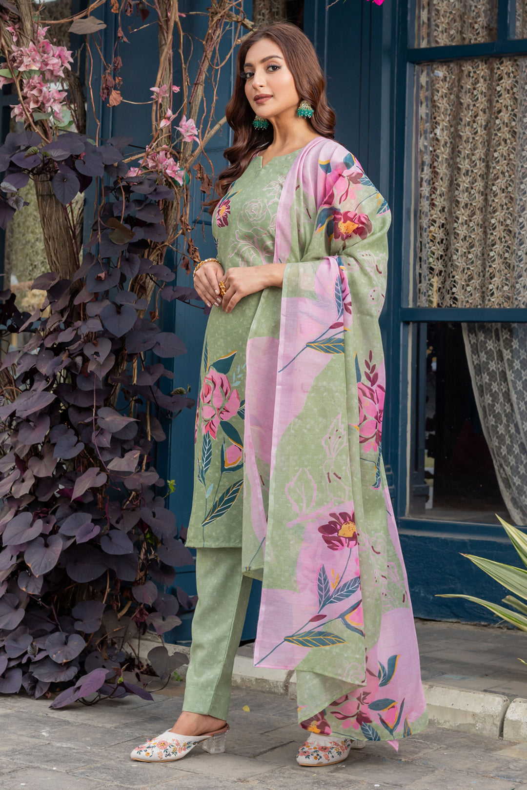 Classic Sea Green Color Readymade Printed Salwar Suit In Cotton Fabric | Buy Online India