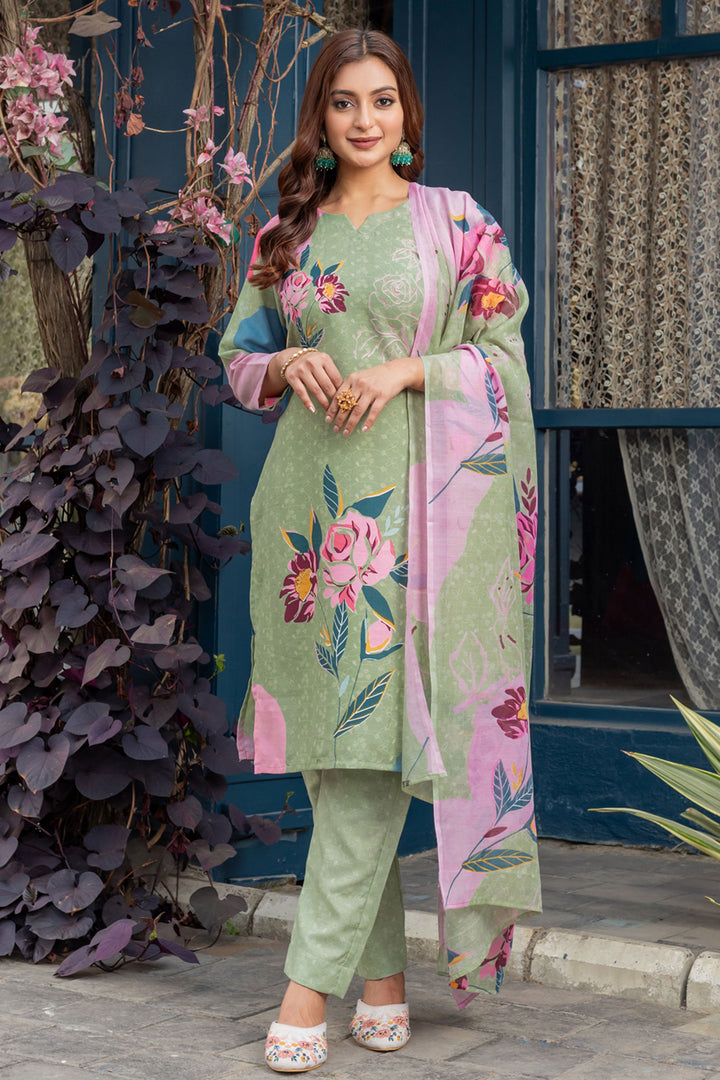 Classic Sea Green Color Readymade Printed Salwar Suit In Cotton Fabric | Buy Online India