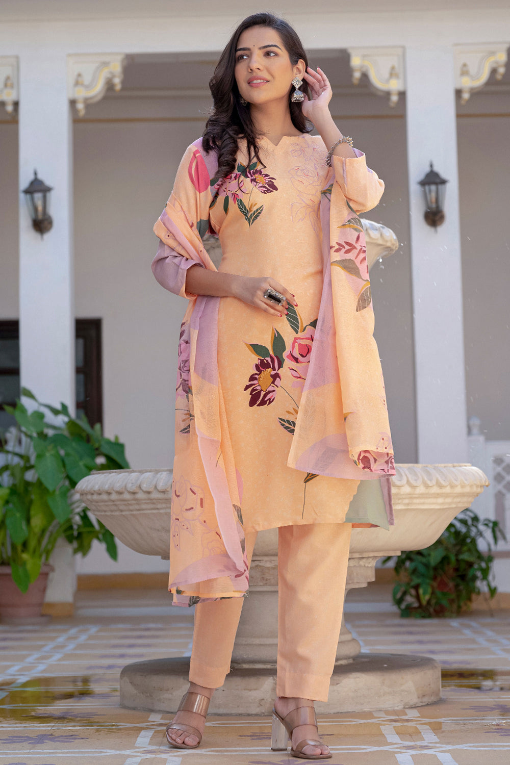 Amazing Peach Color Cotton Fabric Readymade Printed Salwar Suit | Buy Online India