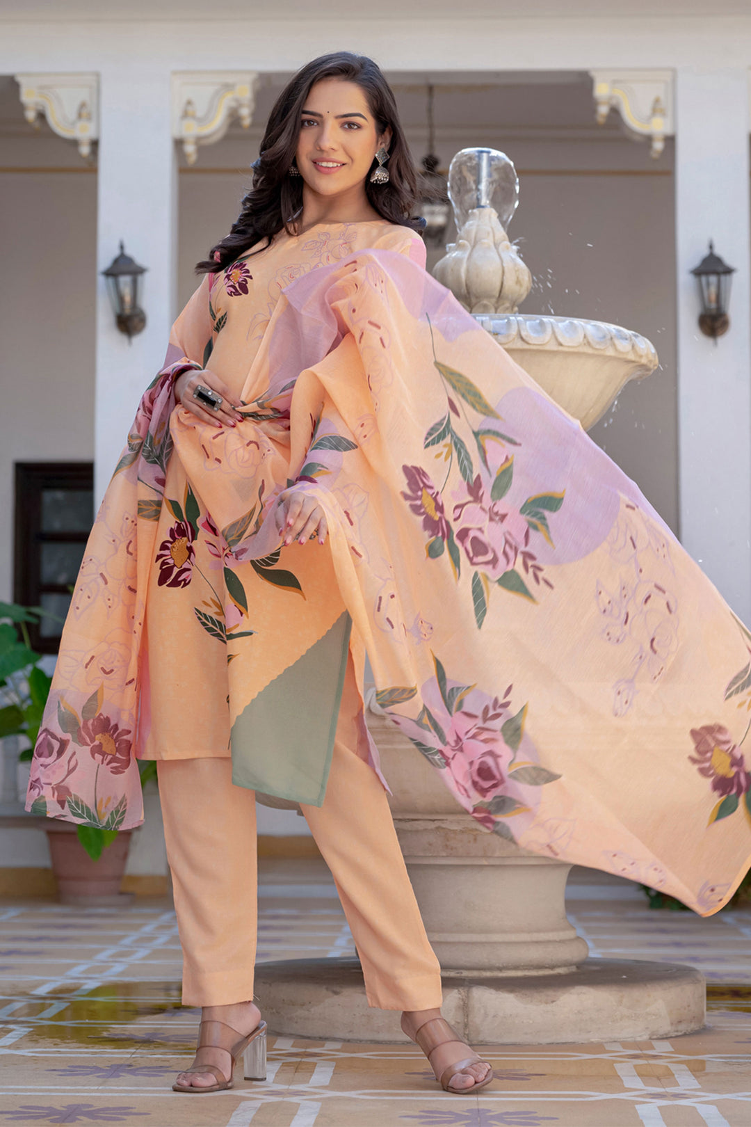 Amazing Peach Color Cotton Fabric Readymade Printed Salwar Suit | Buy Online India