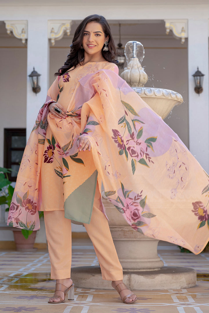 Amazing Peach Color Cotton Fabric Readymade Printed Salwar Suit | Buy Online India