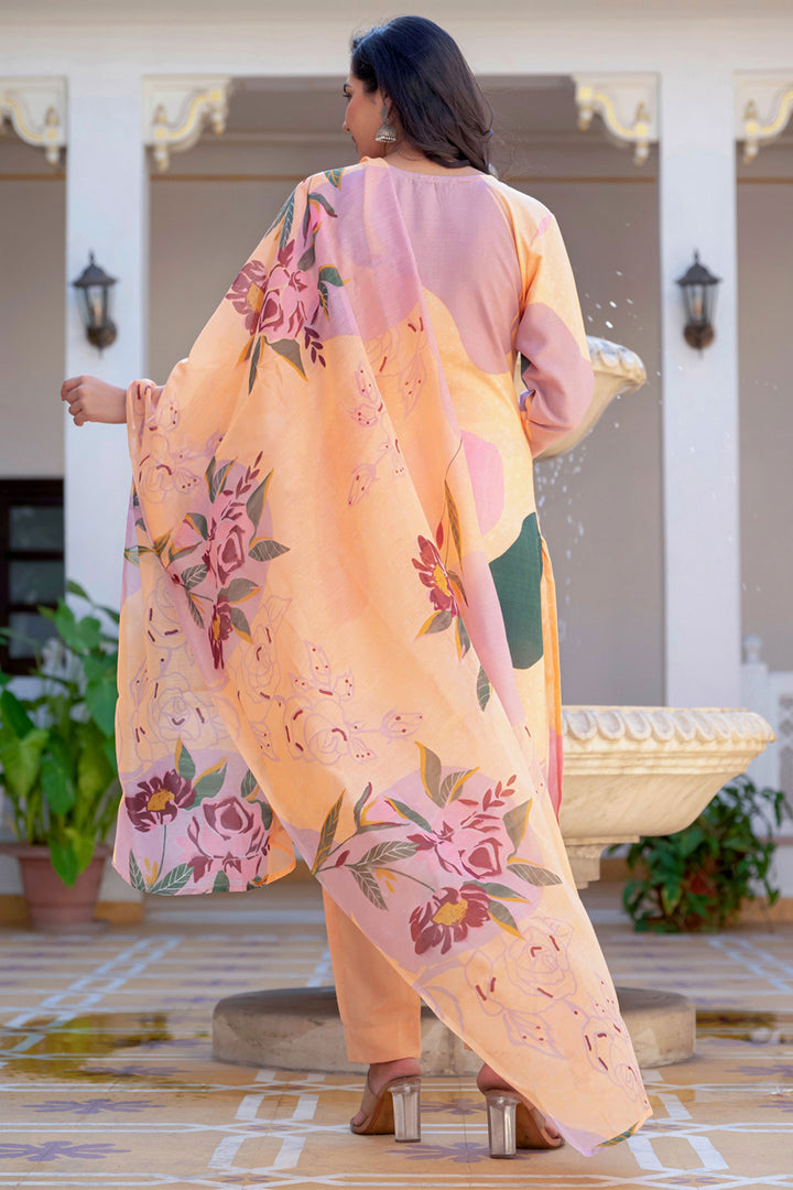 Amazing Peach Color Cotton Fabric Readymade Printed Salwar Suit | Buy Online India