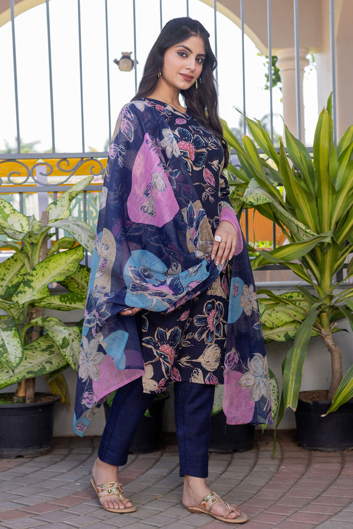 Trendy Cotton Fabric Navy Blue Color Readymade Salwar Suit | Buy Online India