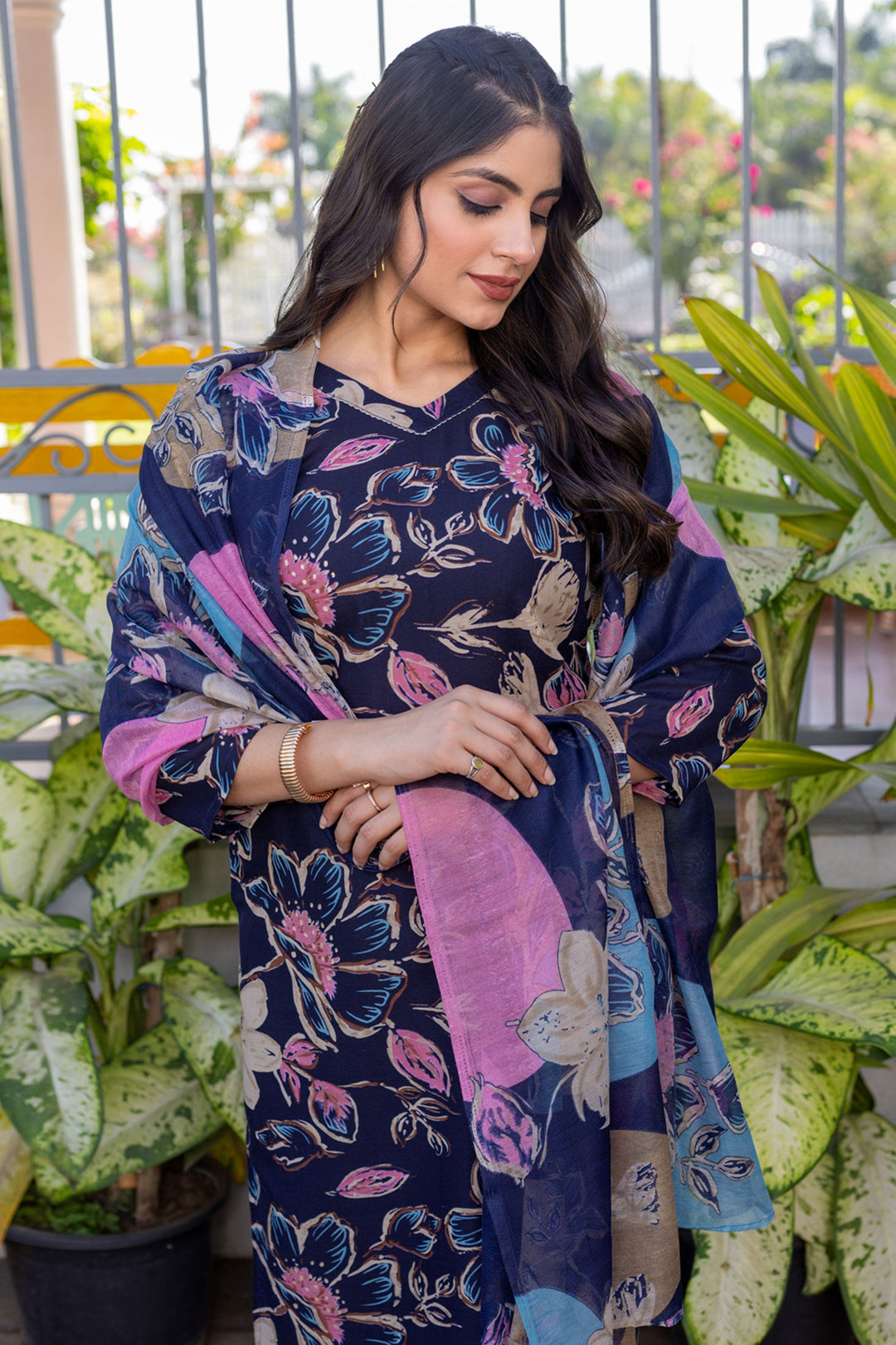 Trendy Cotton Fabric Navy Blue Color Readymade Salwar Suit | Buy Online India