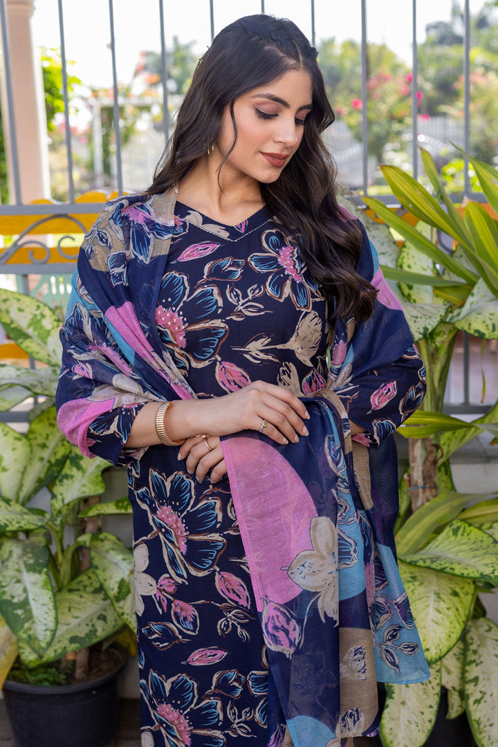 Trendy Cotton Fabric Navy Blue Color Readymade Salwar Suit | Buy Online India