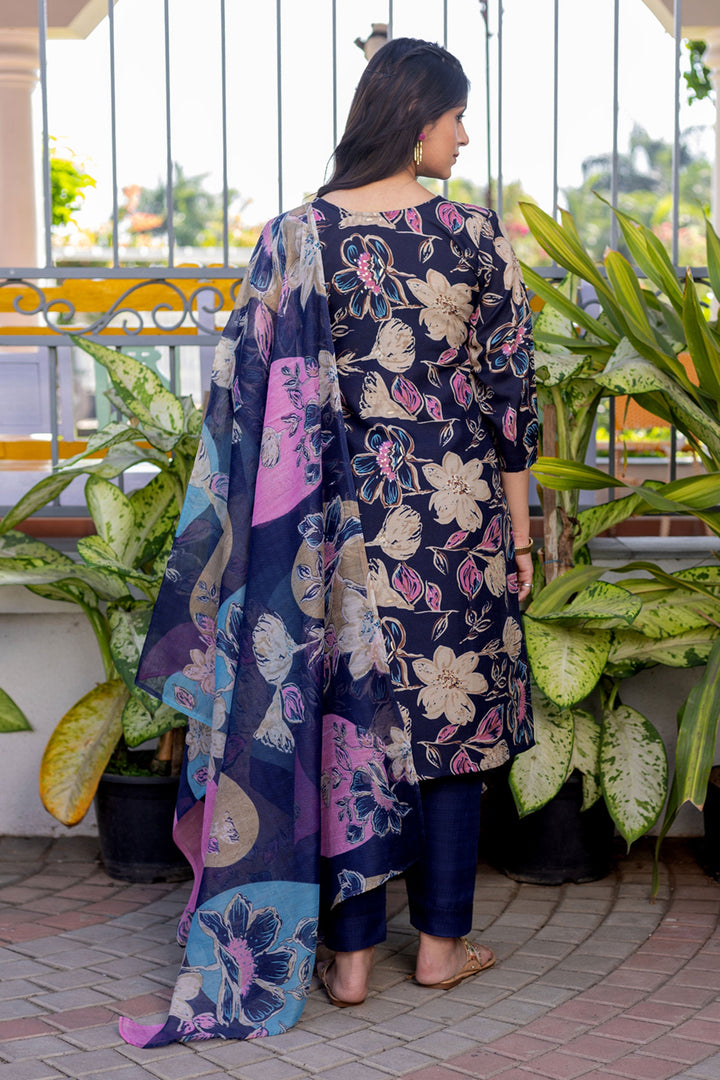 Trendy Cotton Fabric Navy Blue Color Readymade Salwar Suit | Buy Online India