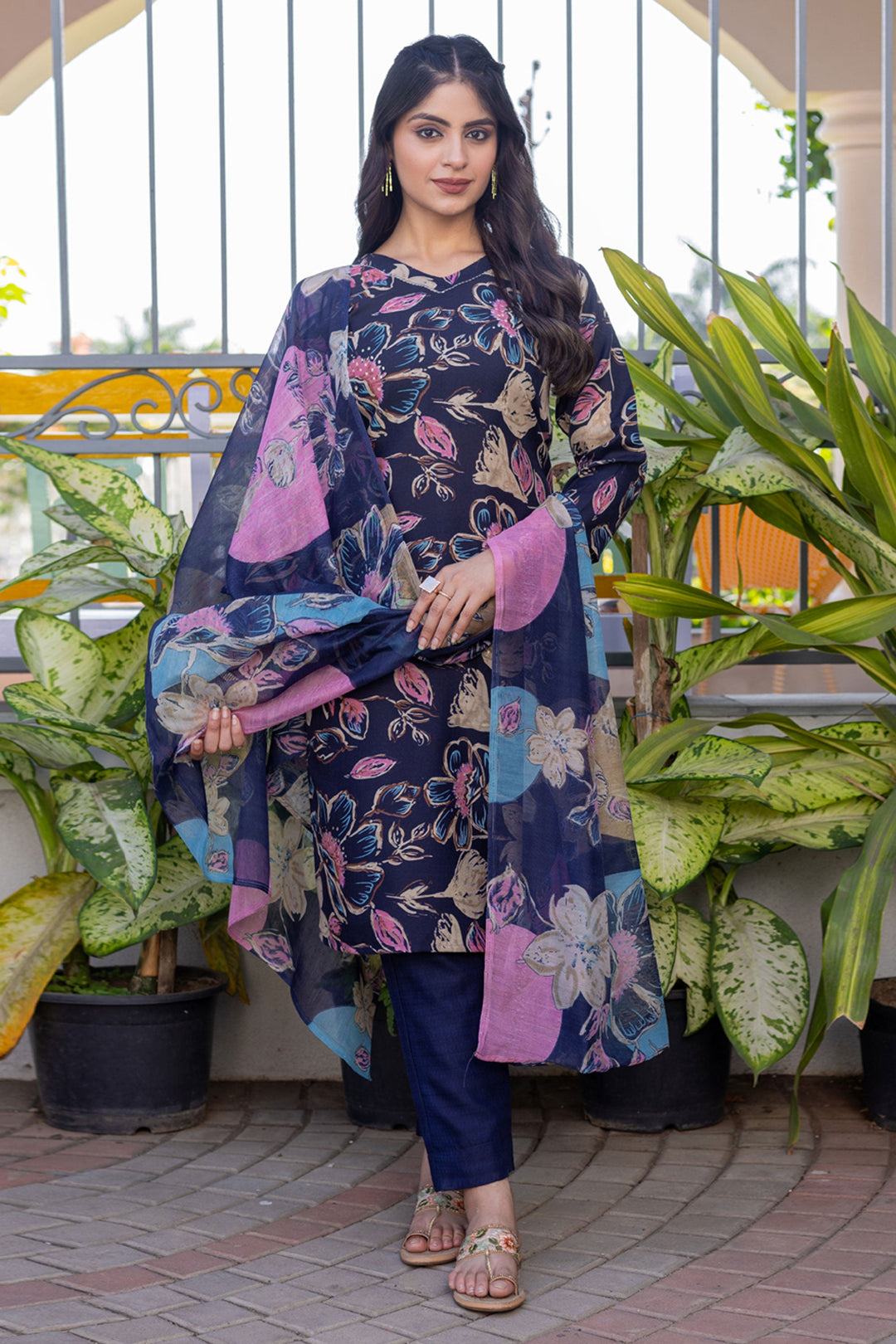 Trendy Cotton Fabric Navy Blue Color Readymade Salwar Suit | Buy Online India