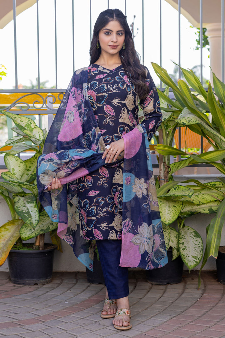 Trendy Cotton Fabric Navy Blue Color Readymade Salwar Suit | Buy Online India