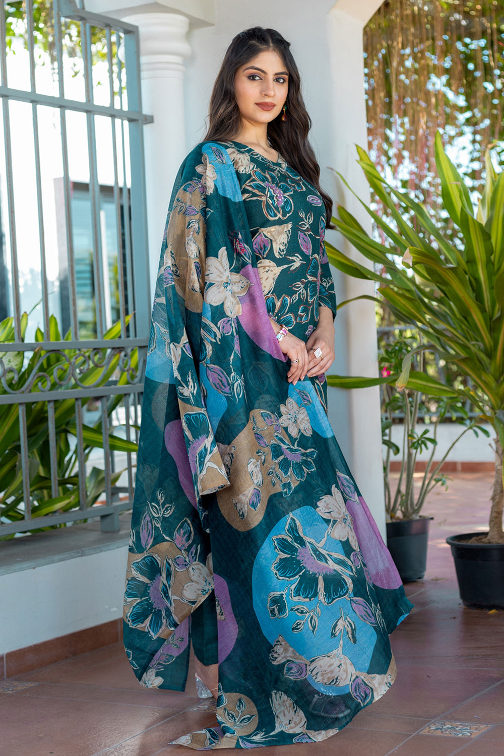 Teal Color Exquisite Readymade Salwar Suit In Cotton Fabric | Buy Online India
