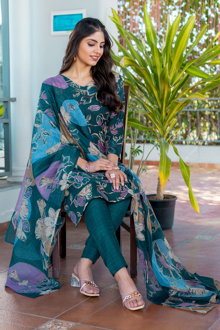 Teal Color Exquisite Readymade Salwar Suit In Cotton Fabric | Buy Online India