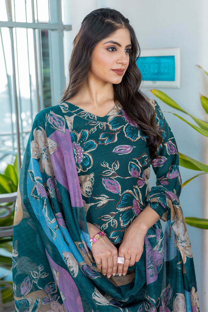 Teal Color Exquisite Readymade Salwar Suit In Cotton Fabric | Buy Online India