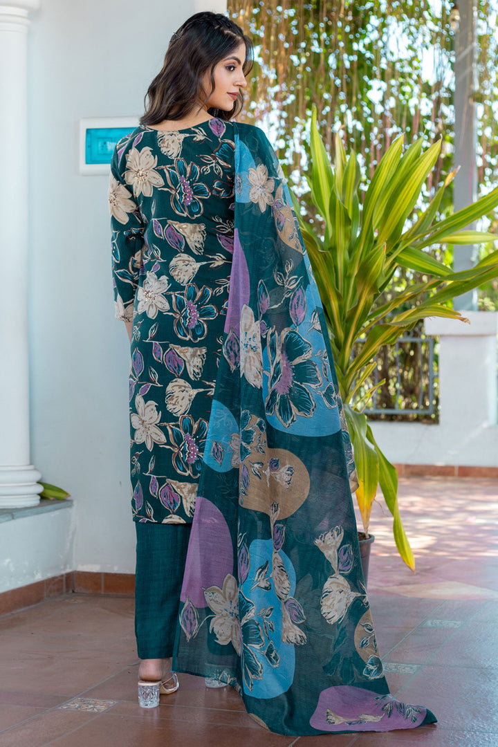 Teal Color Exquisite Readymade Salwar Suit In Cotton Fabric | Buy Online India
