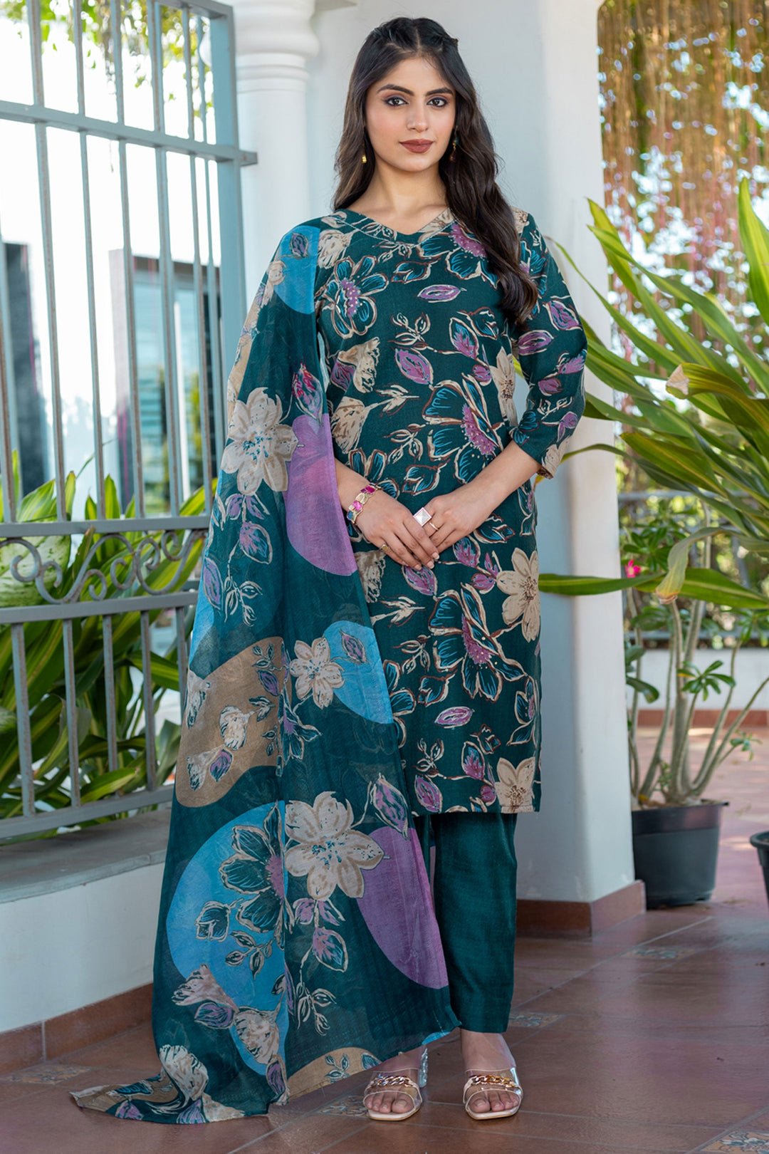 Teal Color Exquisite Readymade Salwar Suit In Cotton Fabric | Buy Online India