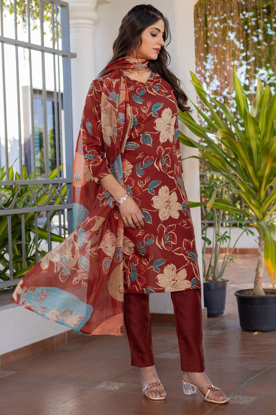 Attrective Cotton Fabric Rust Color Readymade Salwar Suit | Buy Online India