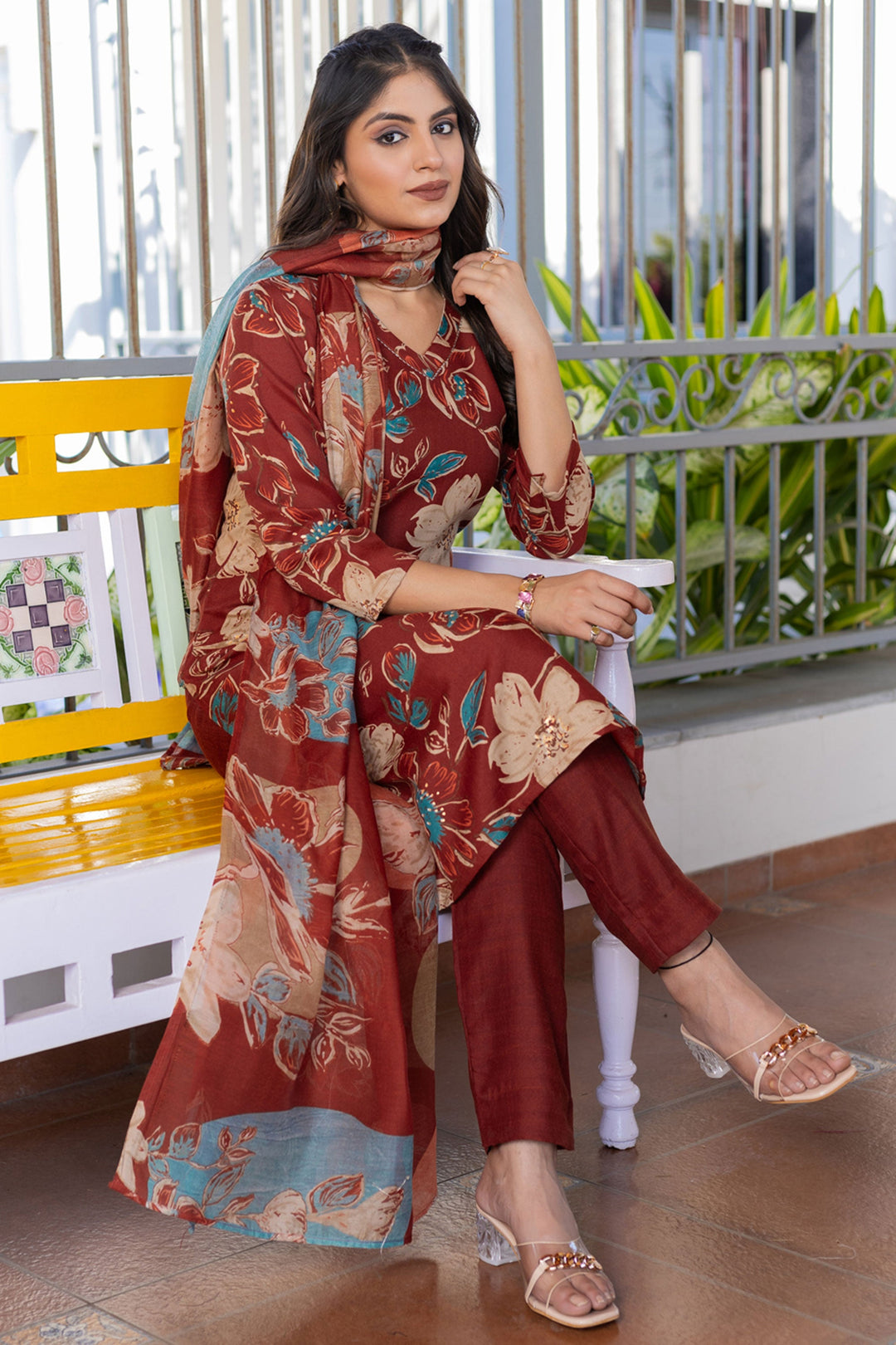 Attrective Cotton Fabric Rust Color Readymade Salwar Suit | Buy Online India