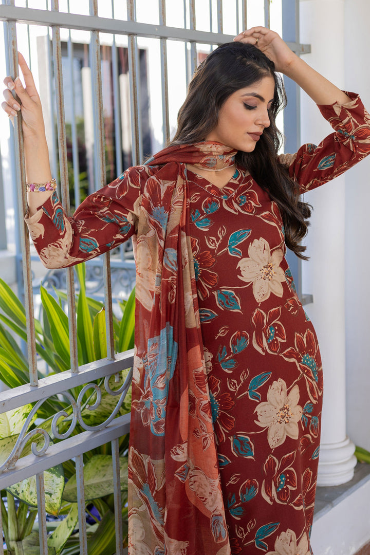 Attrective Cotton Fabric Rust Color Readymade Salwar Suit | Buy Online India