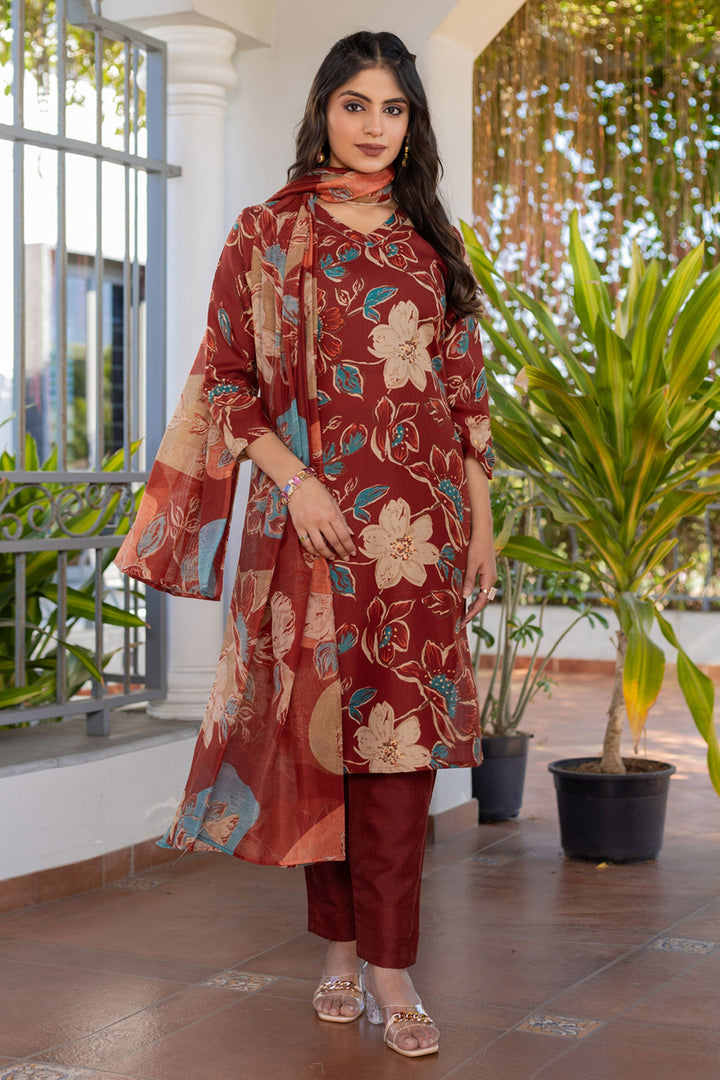 Attrective Cotton Fabric Rust Color Readymade Salwar Suit | Buy Online India