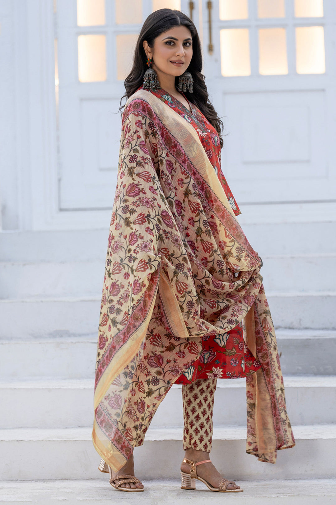 Red Festive Wear Rayon Floral Printed Readymade Salwar Suit | Buy Online India