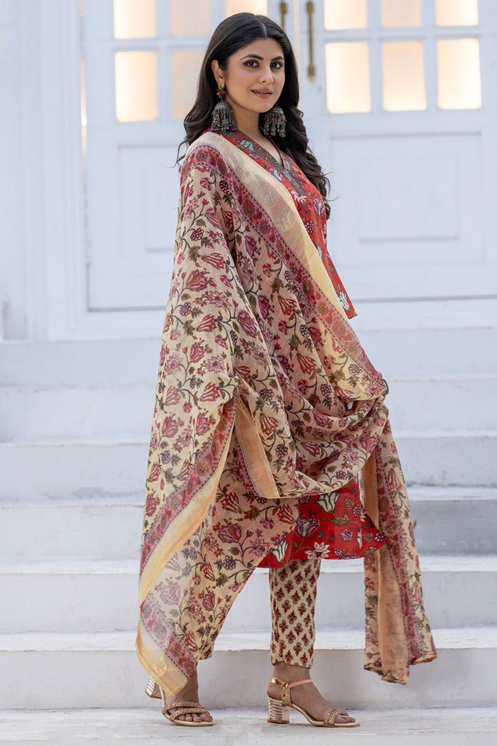 Red Festive Wear Rayon Floral Printed Readymade Salwar Suit | Buy Online India