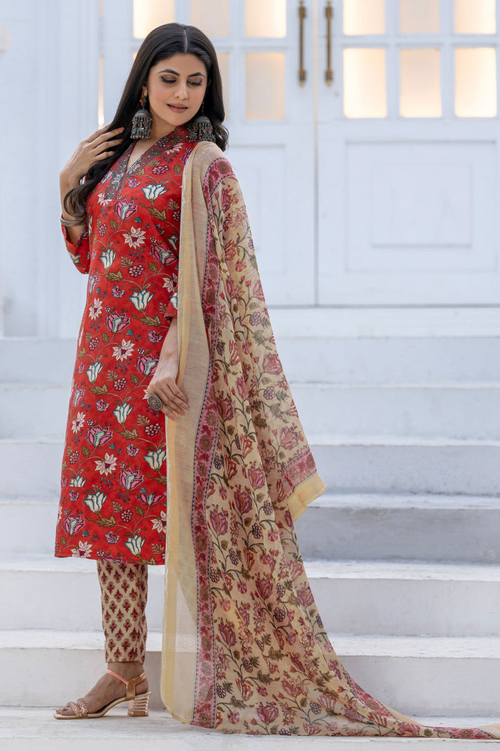 Red Festive Wear Rayon Floral Printed Readymade Salwar Suit | Buy Online India