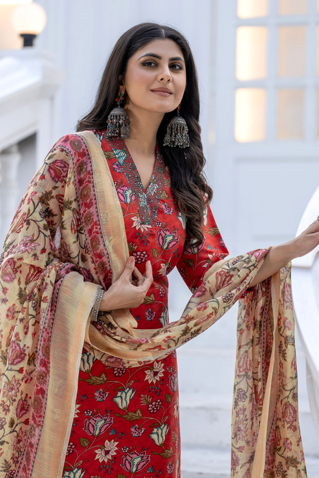 Red Festive Wear Rayon Floral Printed Readymade Salwar Suit | Buy Online India