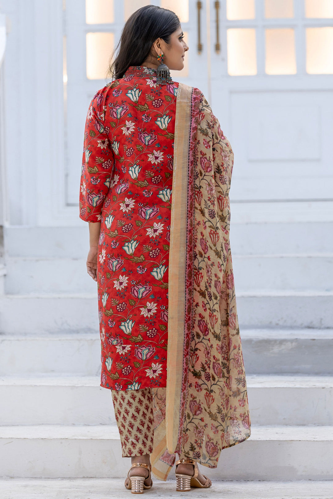 Red Festive Wear Rayon Floral Printed Readymade Salwar Suit | Buy Online India