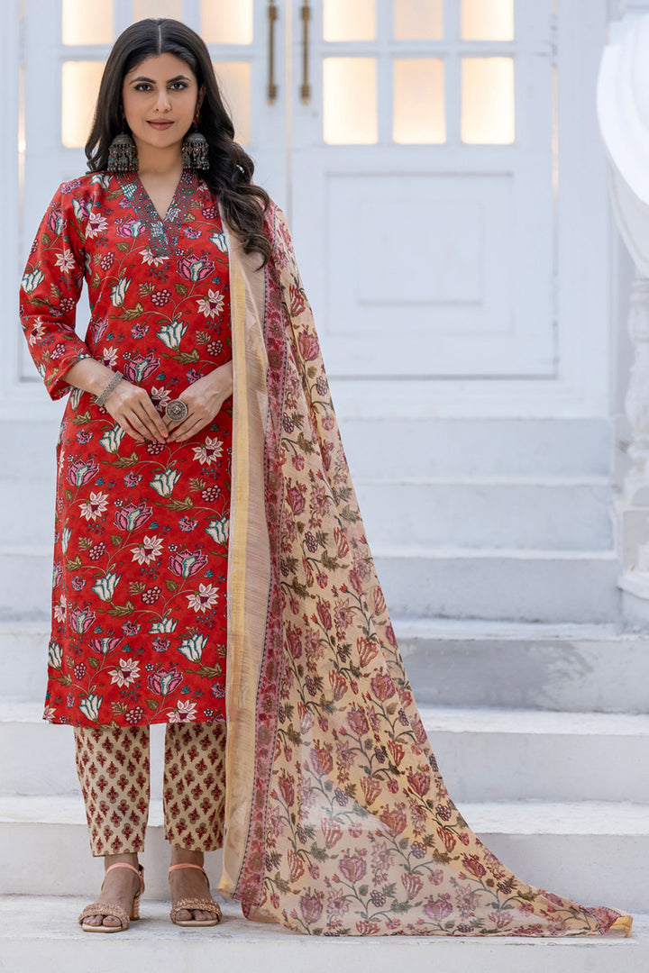 Red Festive Wear Rayon Floral Printed Readymade Salwar Suit | Buy Online India