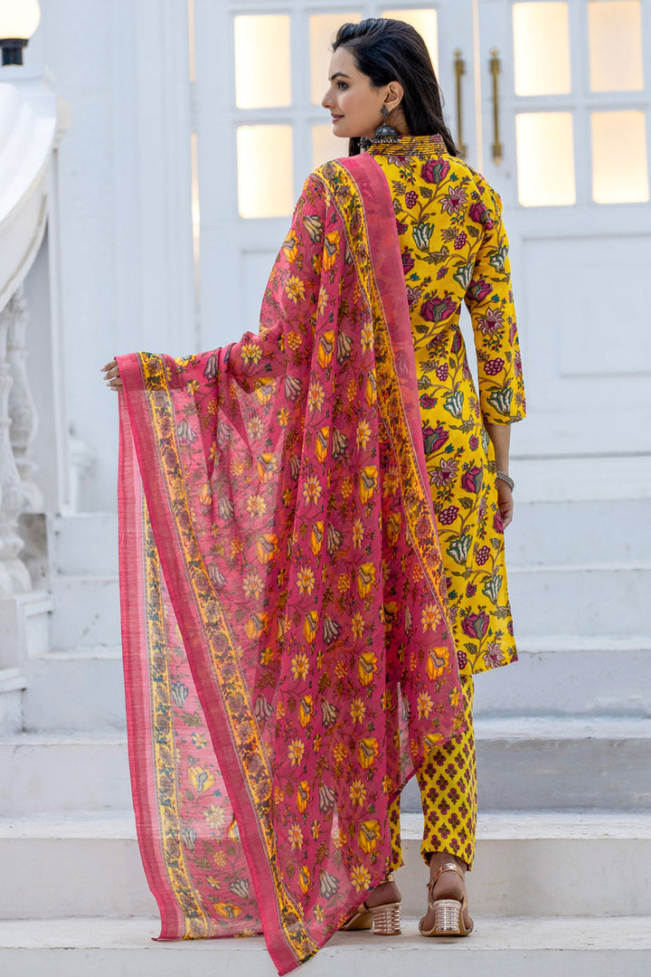 Yellow Festive Wear Rayon Floral Printed Readymade Salwar Suit | Buy Online India