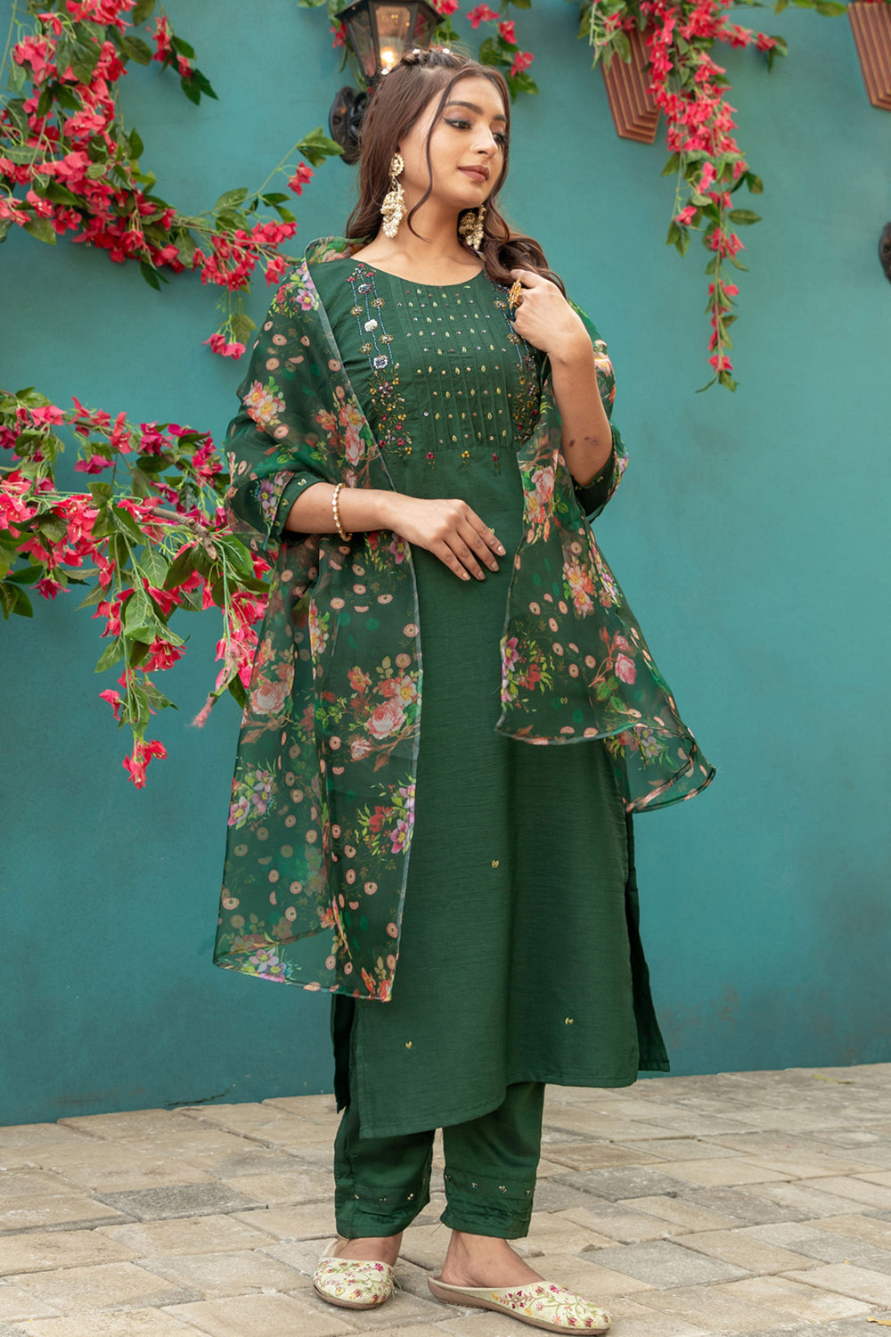Heavy Silk Fabric Green Color Readymade Salwar Suit | Buy Online India