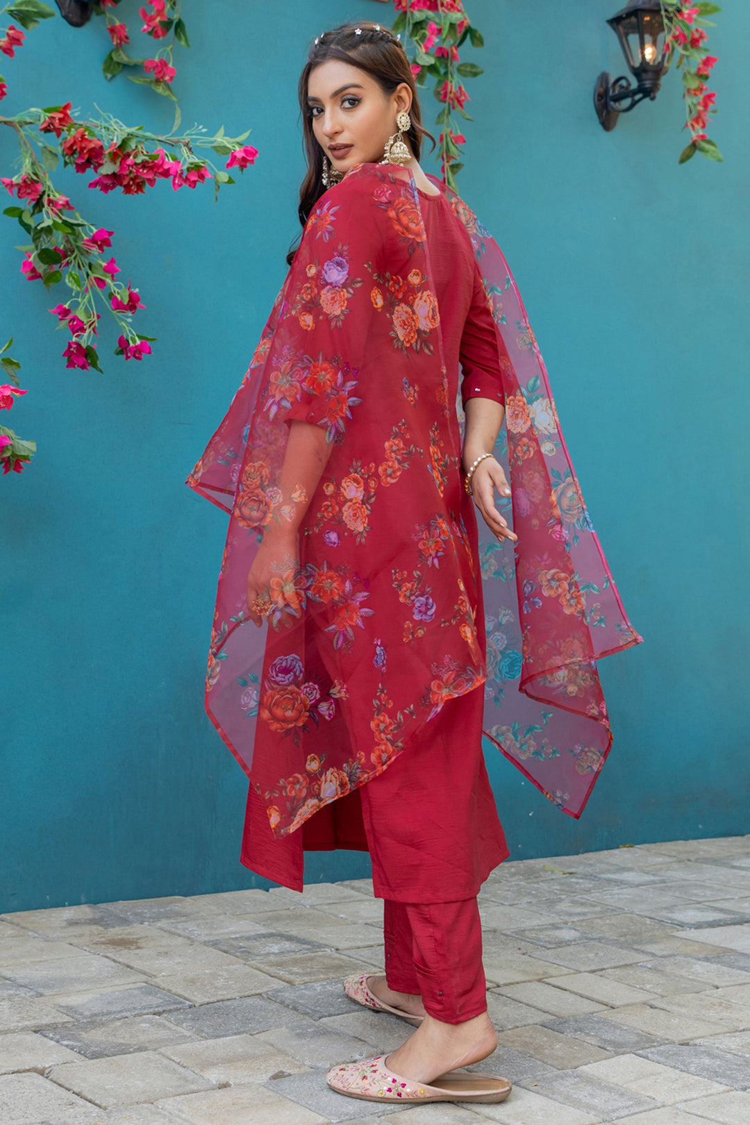 Trendy Red Color Readymade Salwar Suit In Silk Fabric | Buy Online India