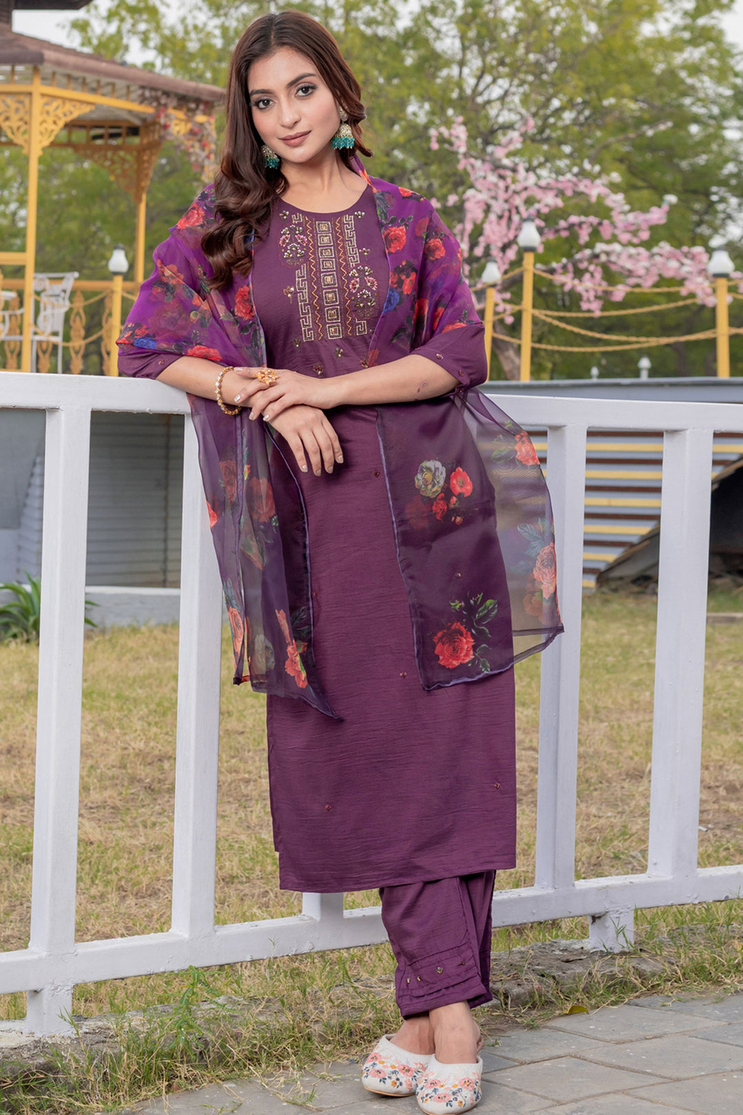 Attractive Silk Fabric Purple Color Readymade Salwar Suit | Buy Online India