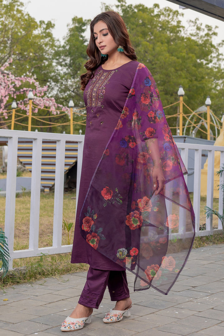 Attractive Silk Fabric Purple Color Readymade Salwar Suit | Buy Online India
