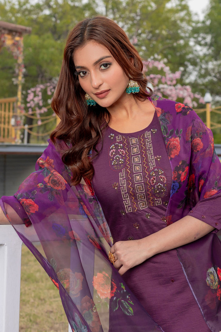 Attractive Silk Fabric Purple Color Readymade Salwar Suit | Buy Online India