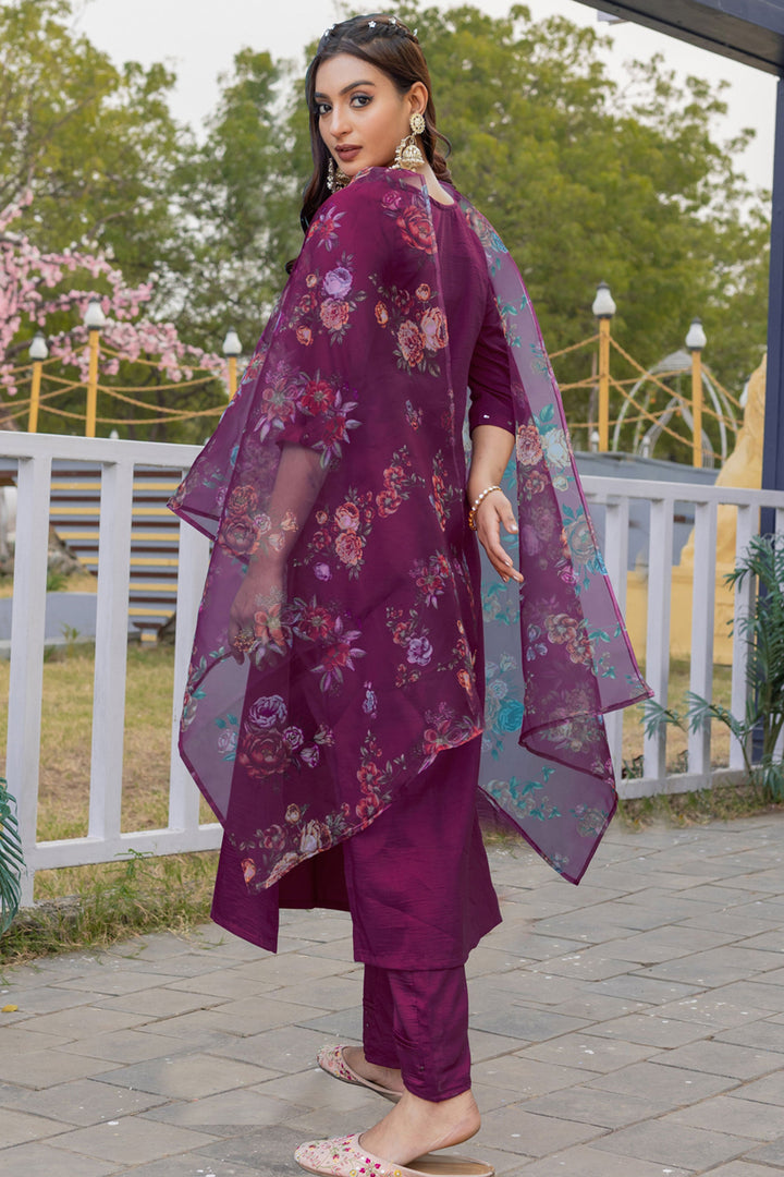 Attractive Silk Fabric Purple Color Readymade Salwar Suit | Buy Online India