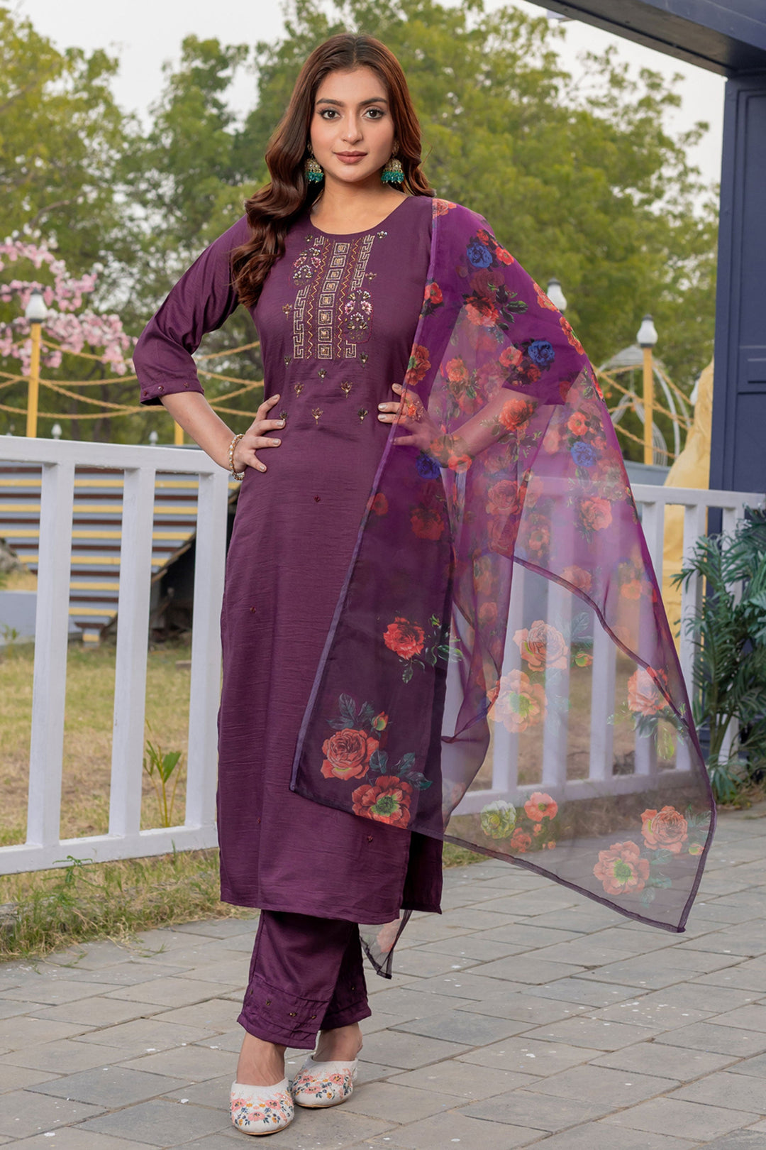 Attractive Silk Fabric Purple Color Readymade Salwar Suit | Buy Online India