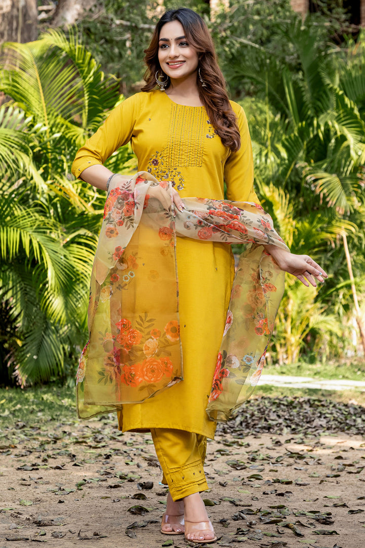 Silk Fabric Yellow Color Amazing Readymade Salwar Suit | Buy Online India