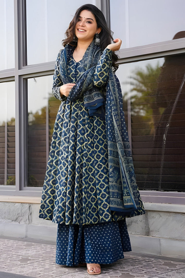 Navy Blue Color Rayon Fabric Beautiful Readymade Palazzo Suit | Buy Online India